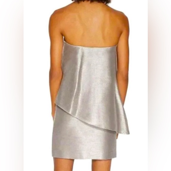 HALSTON HERITAGE Strapless Tiered Embelished Mini Tube Silver Dress Size 4 - Picture 2 of 10